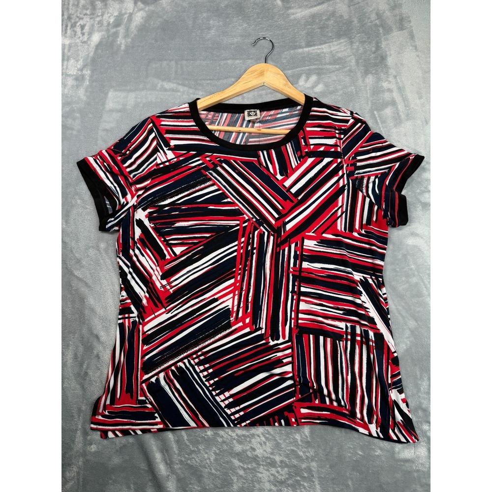 Anne Klein T-Shirt Womens XL Multicolor Stretch Graphic Print Crew Neck Pullover